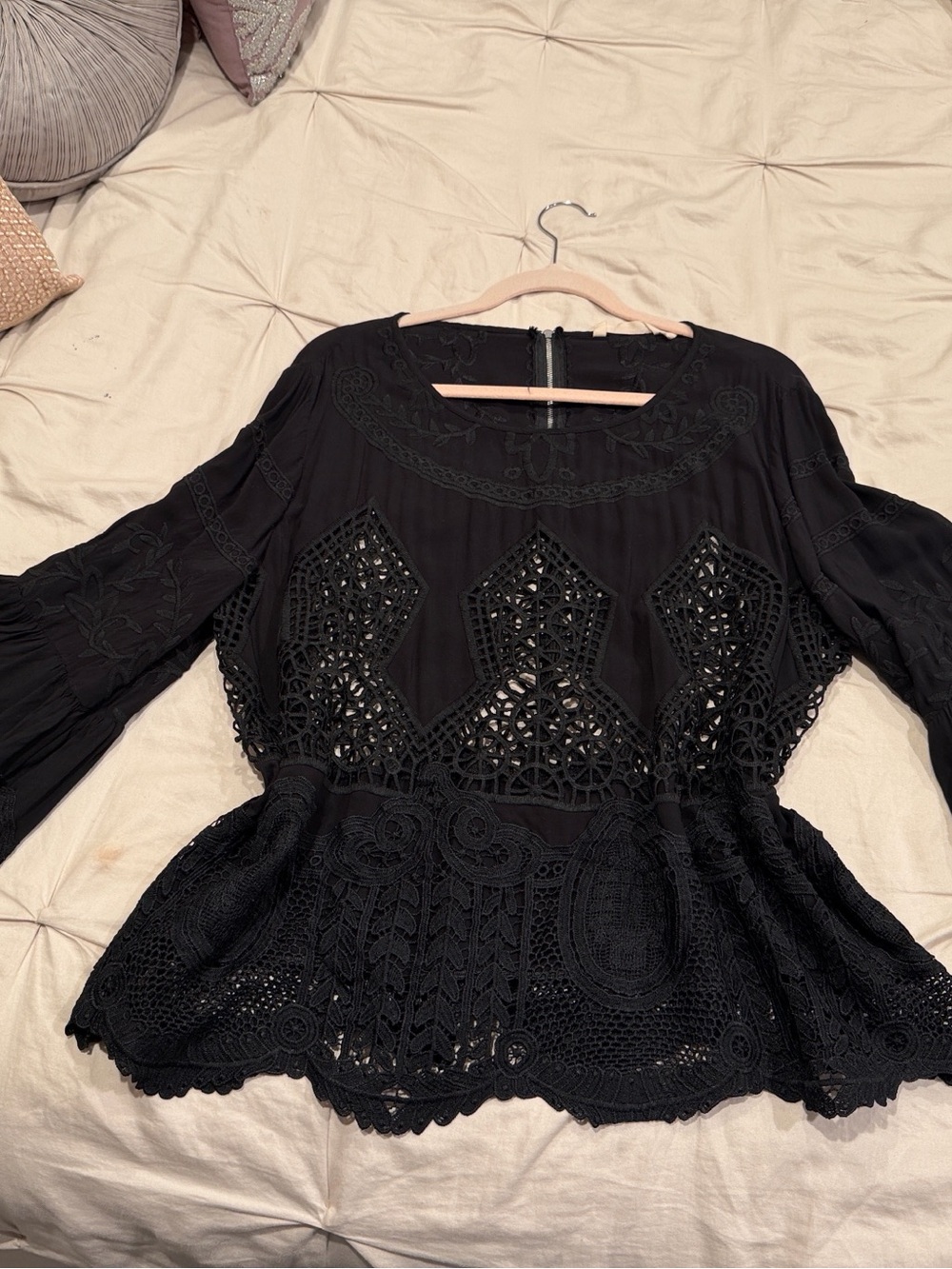 Soft Surroundings Embroidered Lace LS Top And Tank Black Mini Dress XL